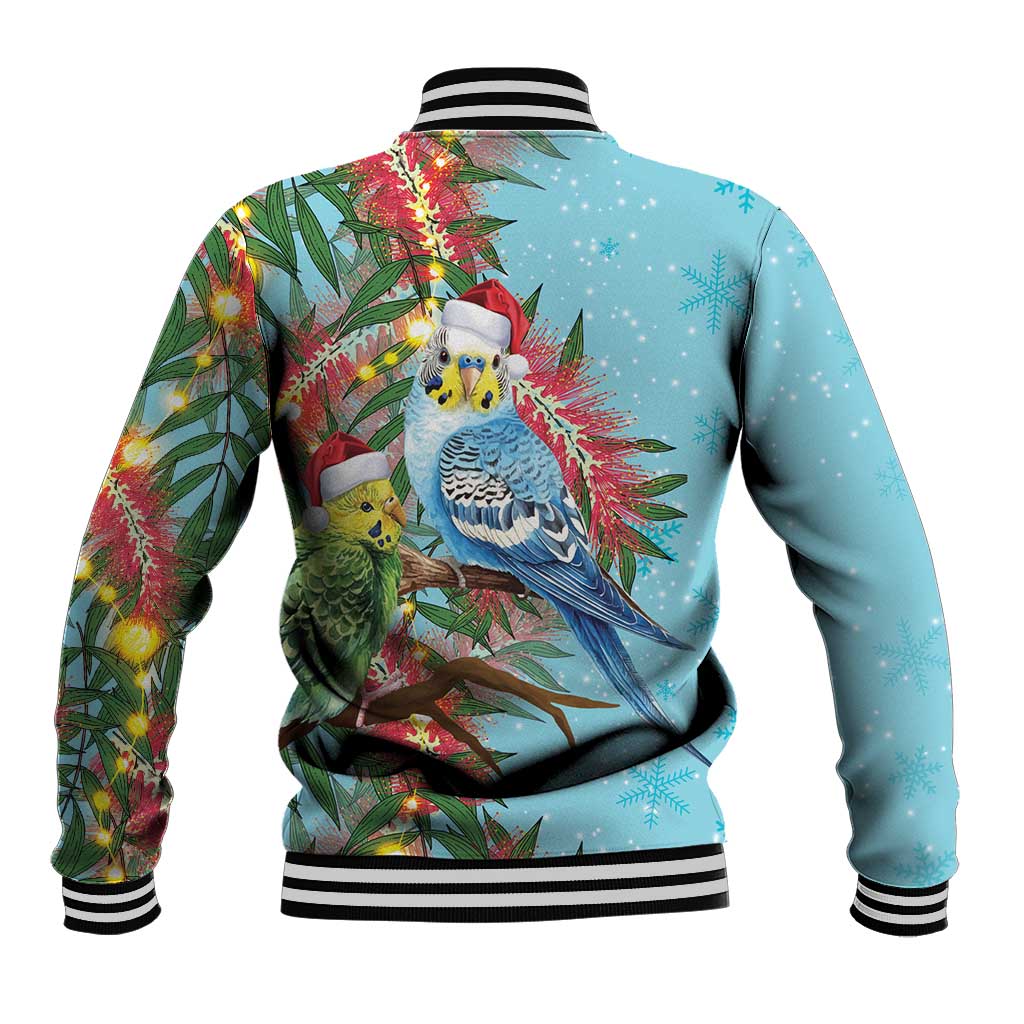 Blue Budgies on Callistemon Baseball Jacket Merry Christmas Aussie - Aussie Hoodie