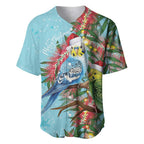 Blue Budgies on Callistemon Baseball Jersey Merry Christmas Aussie - Aussie Hoodie