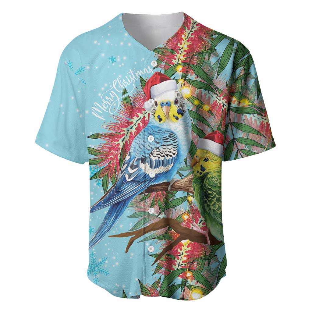 Blue Budgies on Callistemon Baseball Jersey Merry Christmas Aussie - Aussie Hoodie