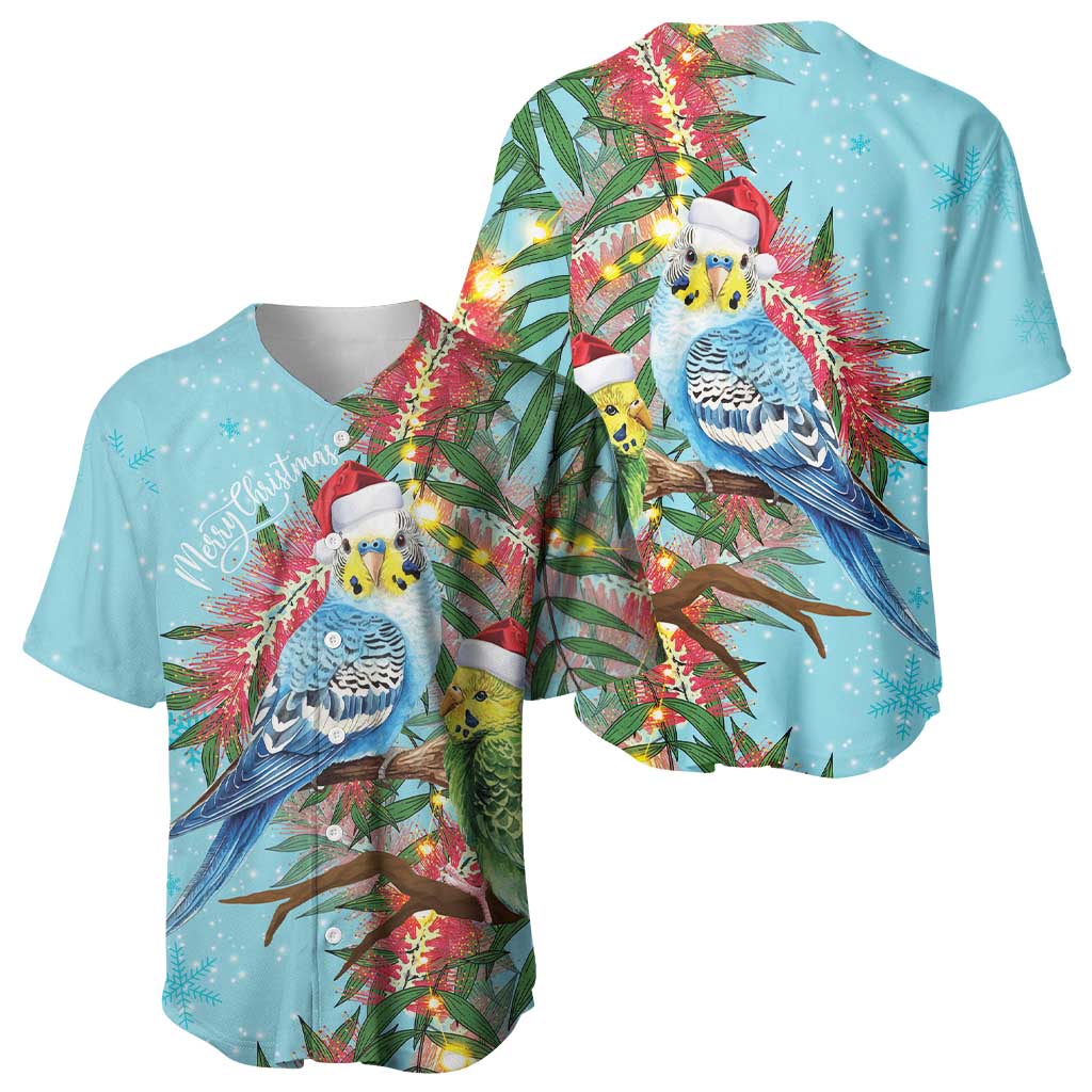 Blue Budgies on Callistemon Baseball Jersey Merry Christmas Aussie - Aussie Hoodie