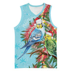 Blue Budgies on Callistemon Basketball Jersey Merry Christmas Aussie - Aussie Hoodie