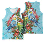 Blue Budgies on Callistemon Basketball Jersey Merry Christmas Aussie - Aussie Hoodie