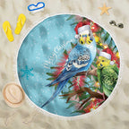 Blue Budgies on Callistemon Beach Blanket Merry Christmas Aussie - Aussie Hoodie