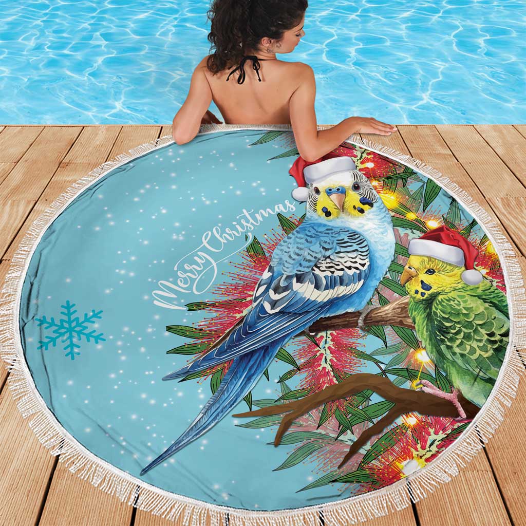 Blue Budgies on Callistemon Beach Blanket Merry Christmas Aussie - Aussie Hoodie