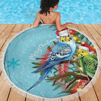 Blue Budgies on Callistemon Beach Blanket Merry Christmas Aussie - Aussie Hoodie