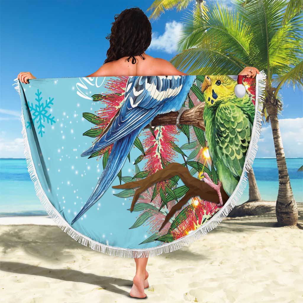 Blue Budgies on Callistemon Beach Blanket Merry Christmas Aussie - Aussie Hoodie