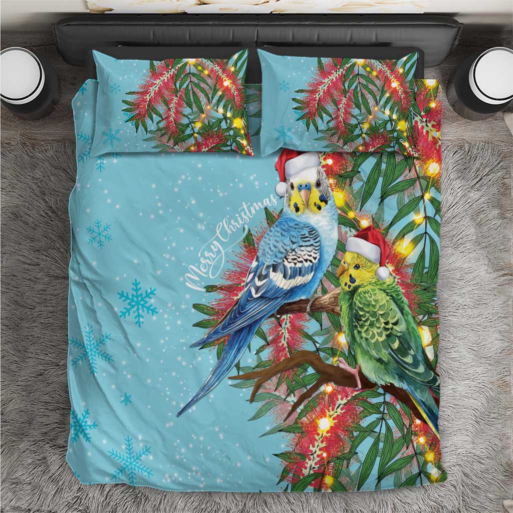 Blue Budgies on Callistemon Bedding Set Merry Christmas Aussie - Aussie Hoodie
