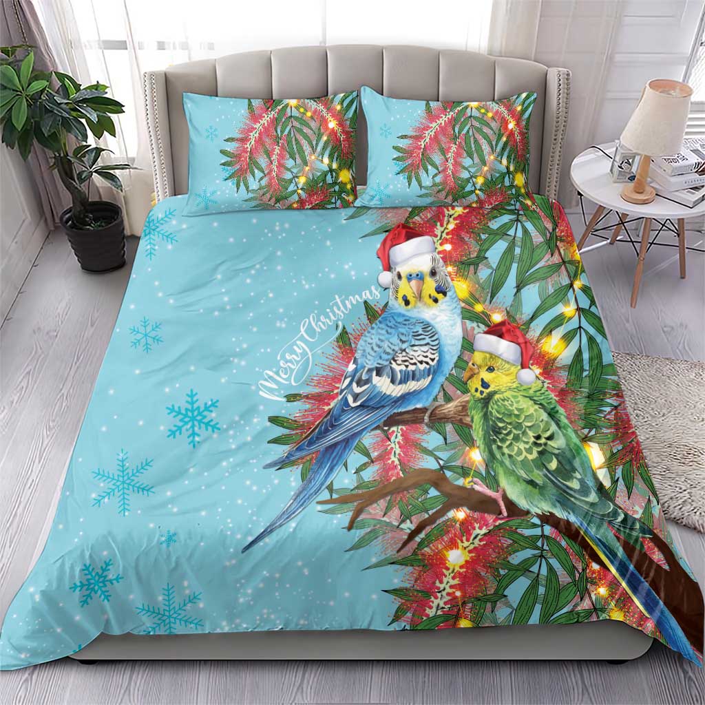 Blue Budgies on Callistemon Bedding Set Merry Christmas Aussie - Aussie Hoodie