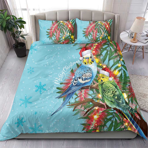 Blue Budgies on Callistemon Bedding Set Merry Christmas Aussie - Aussie Hoodie