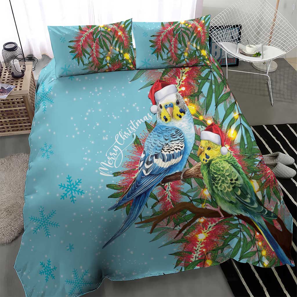 Blue Budgies on Callistemon Bedding Set Merry Christmas Aussie - Aussie Hoodie
