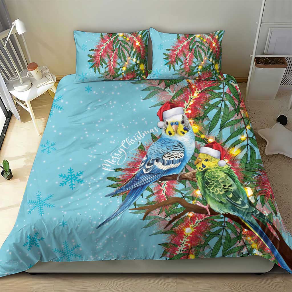 Blue Budgies on Callistemon Bedding Set Merry Christmas Aussie - Aussie Hoodie