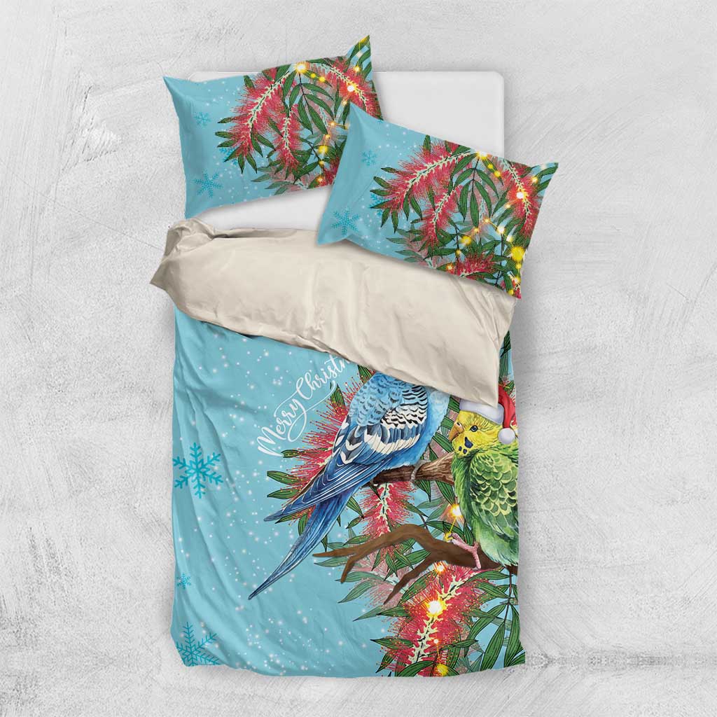 Blue Budgies on Callistemon Bedding Set Merry Christmas Aussie - Aussie Hoodie