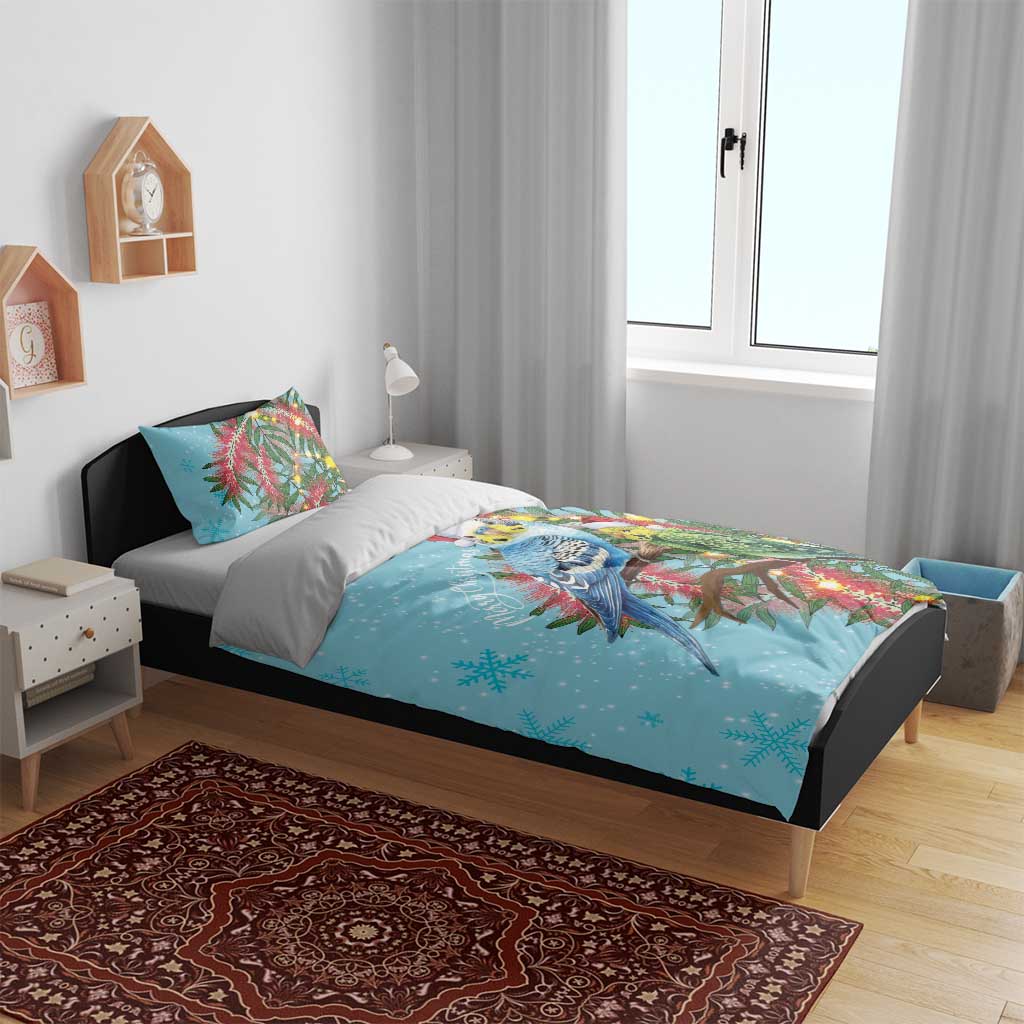 Blue Budgies on Callistemon Bedding Set Merry Christmas Aussie - Aussie Hoodie