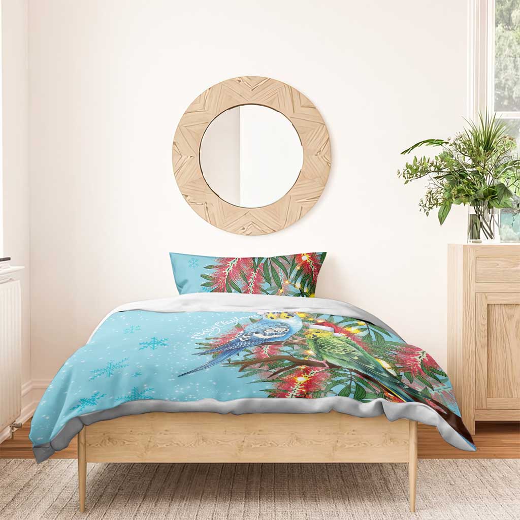 Blue Budgies on Callistemon Bedding Set Merry Christmas Aussie - Aussie Hoodie