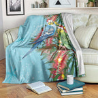 Blue Budgies on Callistemon Blanket Merry Christmas Aussie - Aussie Hoodie