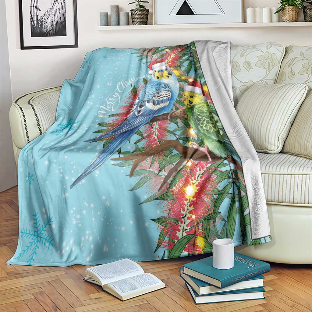 Blue Budgies on Callistemon Blanket Merry Christmas Aussie - Aussie Hoodie