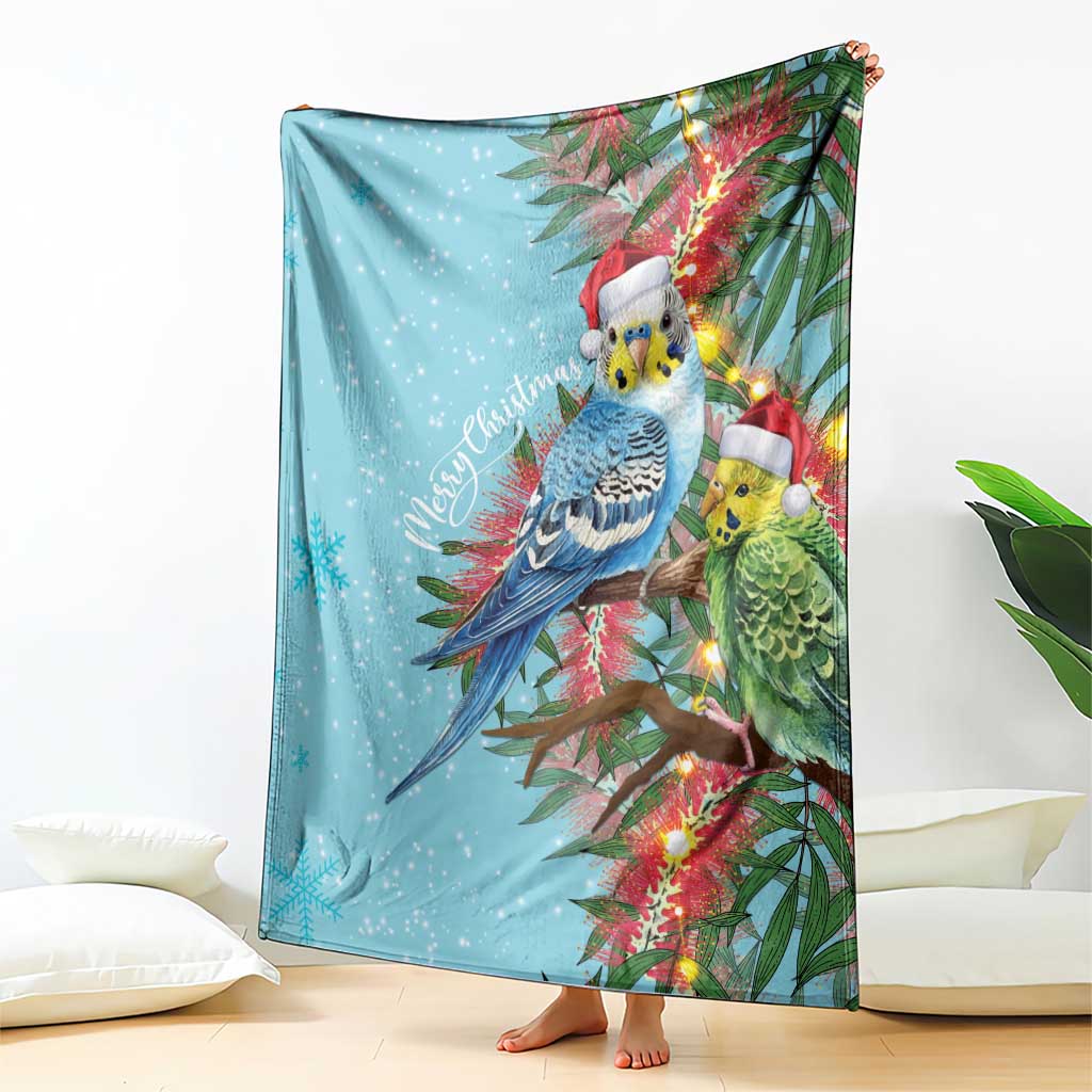 Blue Budgies on Callistemon Blanket Merry Christmas Aussie - Aussie Hoodie