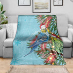 Blue Budgies on Callistemon Blanket Merry Christmas Aussie - Aussie Hoodie