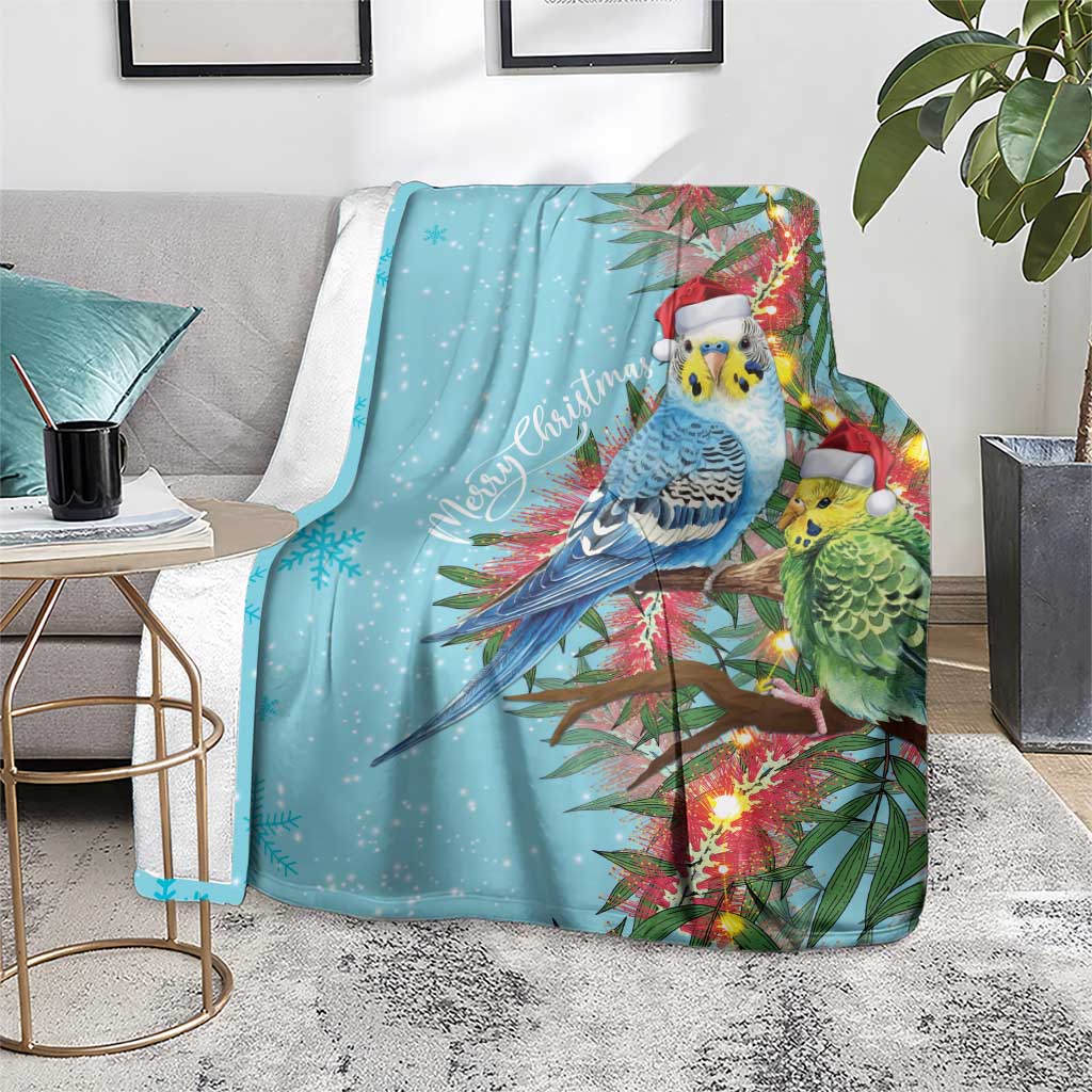 Blue Budgies on Callistemon Blanket Merry Christmas Aussie - Aussie Hoodie
