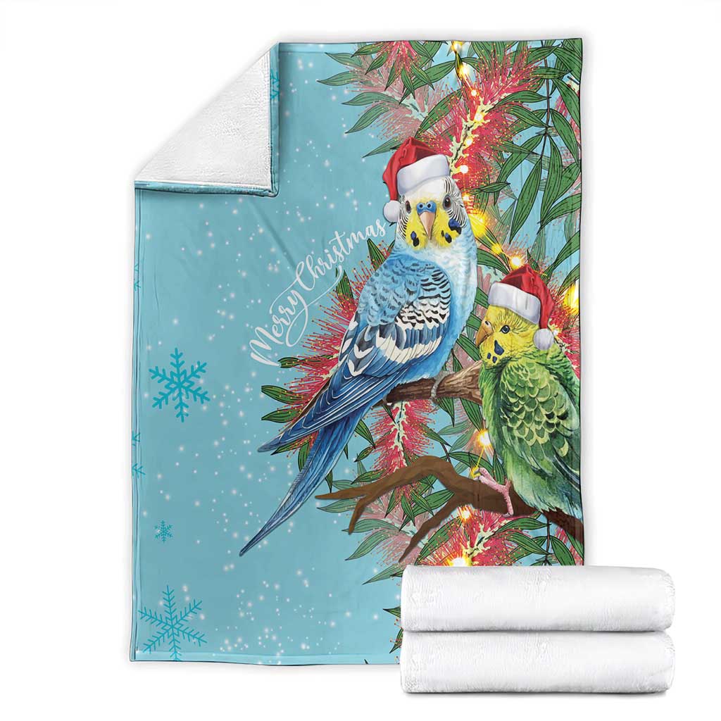 Blue Budgies on Callistemon Blanket Merry Christmas Aussie - Aussie Hoodie