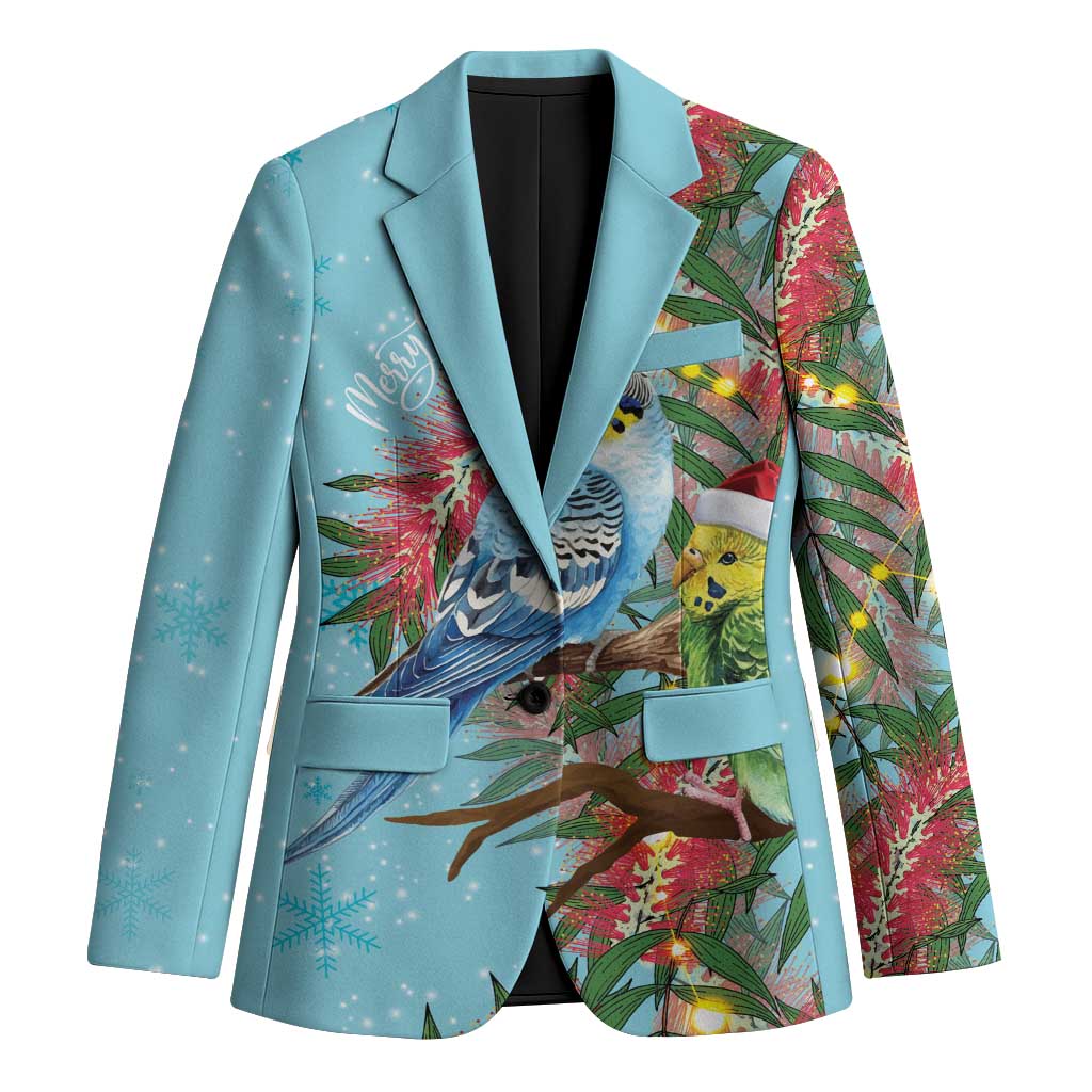 Blue Budgies on Callistemon Blazer Merry Christmas Aussie - Aussie Hoodie