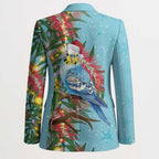 Blue Budgies on Callistemon Blazer Merry Christmas Aussie - Aussie Hoodie