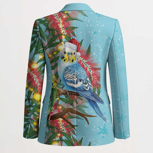 Blue Budgies on Callistemon Blazer Merry Christmas Aussie - Aussie Hoodie