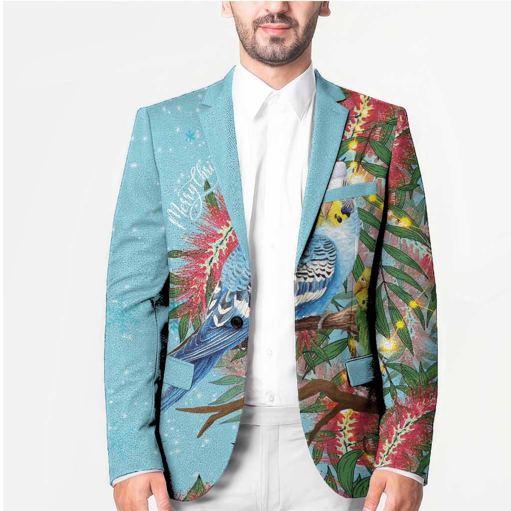 Blue Budgies on Callistemon Blazer Merry Christmas Aussie - Aussie Hoodie