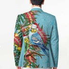 Blue Budgies on Callistemon Blazer Merry Christmas Aussie - Aussie Hoodie