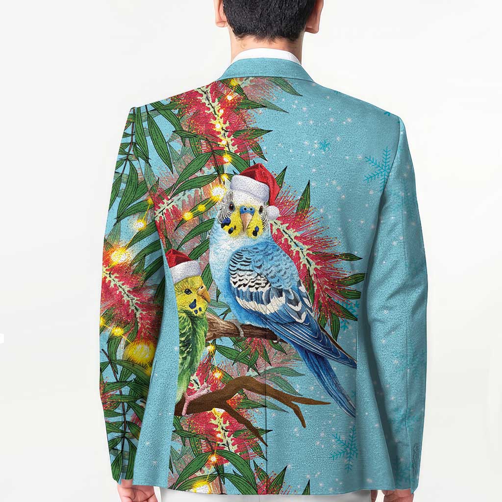 Blue Budgies on Callistemon Blazer Merry Christmas Aussie - Aussie Hoodie
