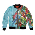 Blue Budgies on Callistemon Bomber Jacket Merry Christmas Aussie - Aussie Hoodie