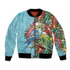 Blue Budgies on Callistemon Bomber Jacket Merry Christmas Aussie - Aussie Hoodie