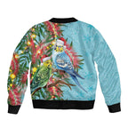 Blue Budgies on Callistemon Bomber Jacket Merry Christmas Aussie - Aussie Hoodie