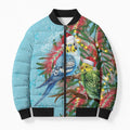 Blue Budgies on Callistemon Bomber Puffer Jacket Merry Christmas Aussie - Aussie Hoodie