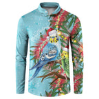 Blue Budgies on Callistemon Button Sweatshirt Merry Christmas Aussie - Aussie Hoodie