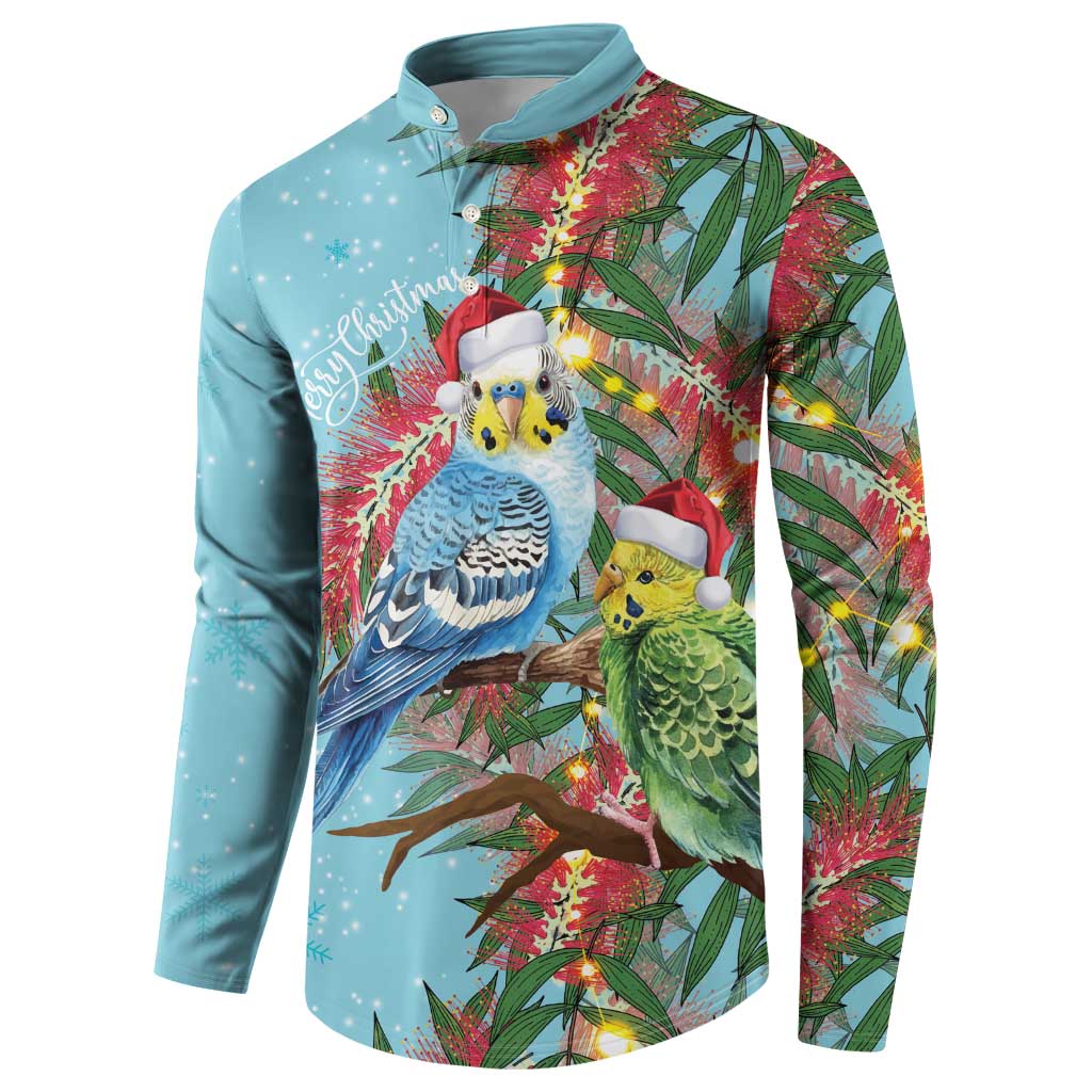 Blue Budgies on Callistemon Button Sweatshirt Merry Christmas Aussie - Aussie Hoodie