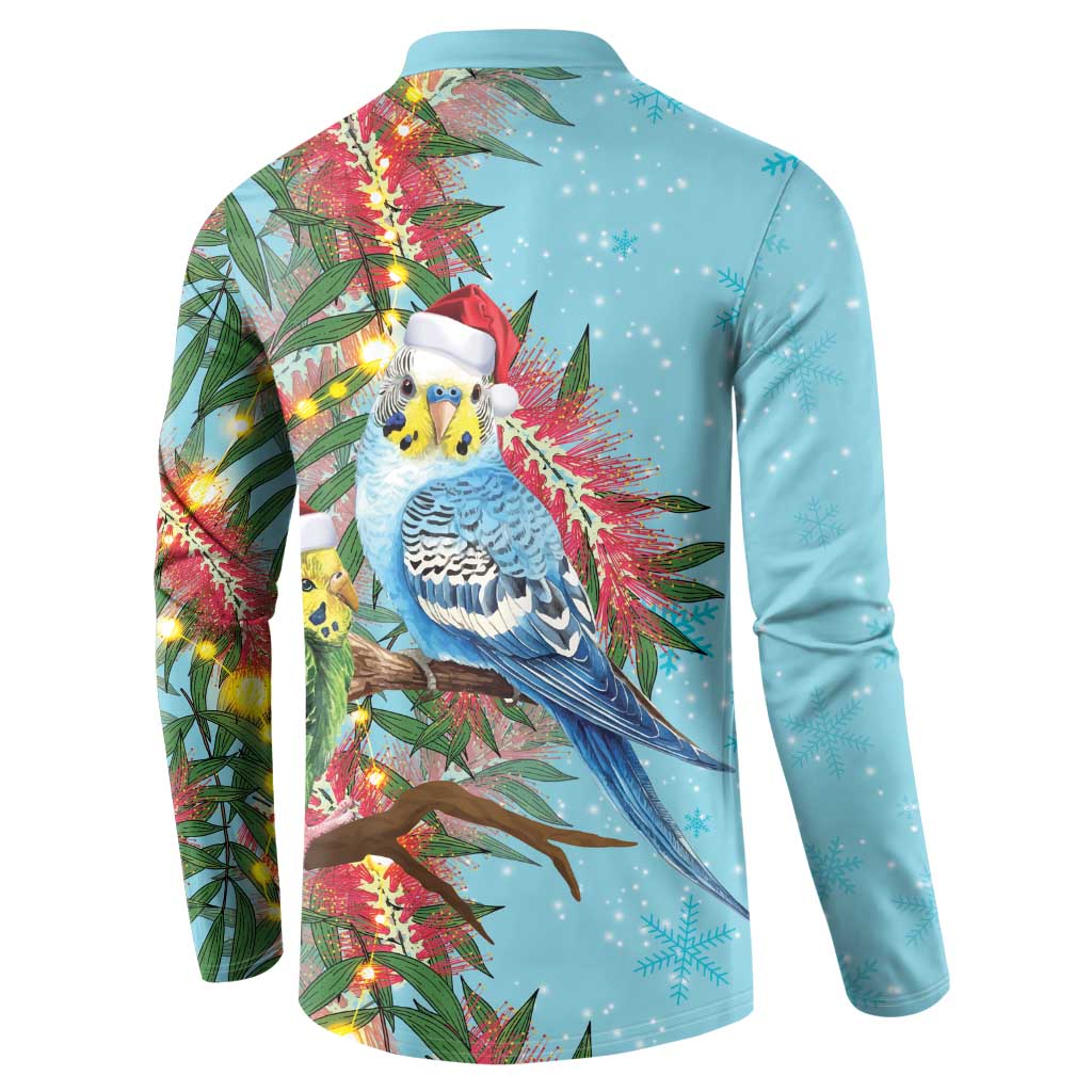 Blue Budgies on Callistemon Button Sweatshirt Merry Christmas Aussie - Aussie Hoodie