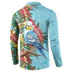 Blue Budgies on Callistemon Button Sweatshirt Merry Christmas Aussie - Aussie Hoodie