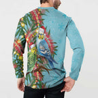 Blue Budgies on Callistemon Button Sweatshirt Merry Christmas Aussie - Aussie Hoodie