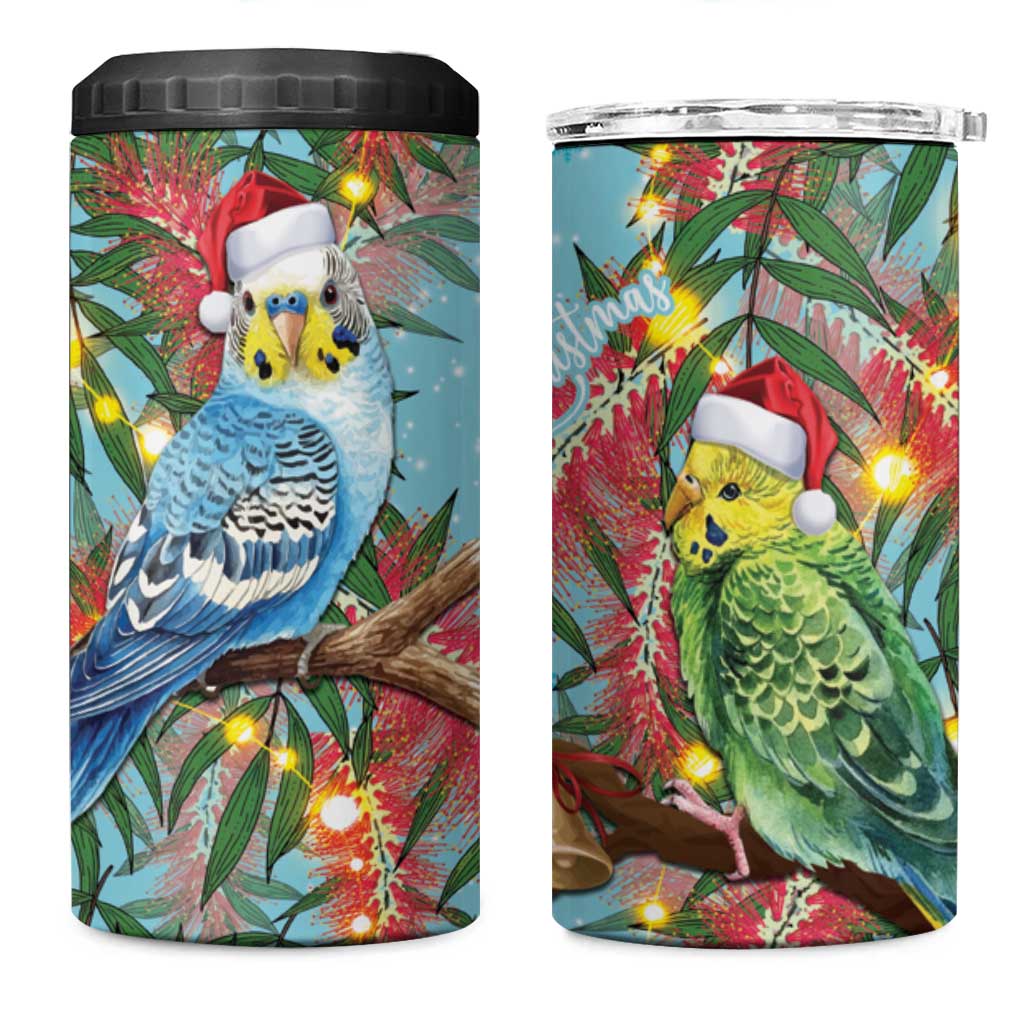 Blue Budgies on Callistemon 4 in 1 Can Cooler Tumbler Merry Christmas Aussie - Aussie Hoodie