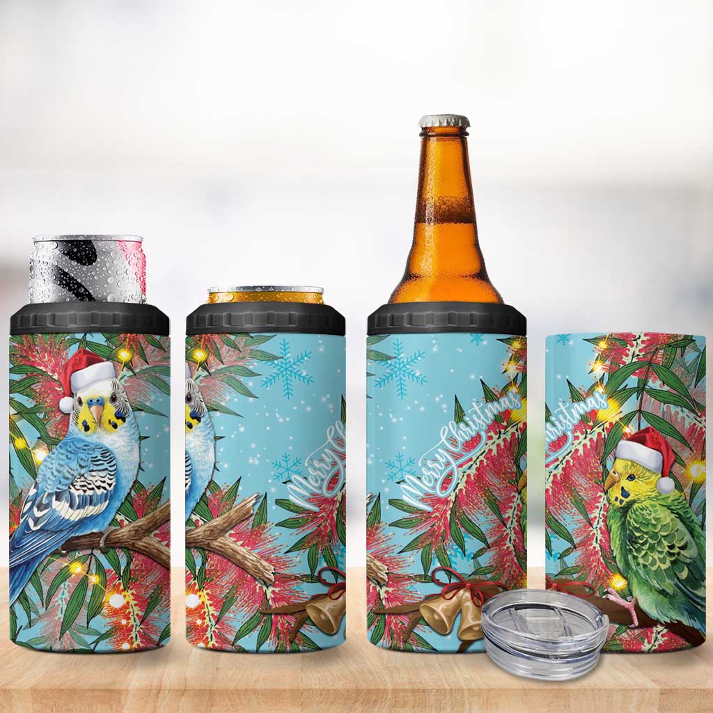 Blue Budgies on Callistemon 4 in 1 Can Cooler Tumbler Merry Christmas Aussie - Aussie Hoodie