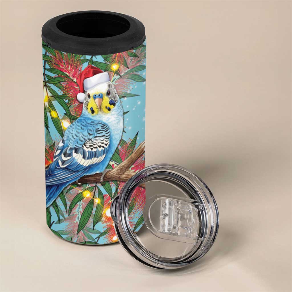 Blue Budgies on Callistemon 4 in 1 Can Cooler Tumbler Merry Christmas Aussie - Aussie Hoodie