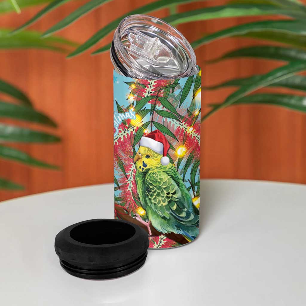 Blue Budgies on Callistemon 4 in 1 Can Cooler Tumbler Merry Christmas Aussie - Aussie Hoodie