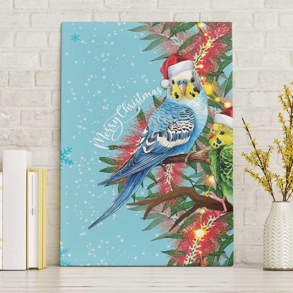 Blue Budgies on Callistemon Canvas Wall Art Merry Christmas Aussie - Aussie Hoodie