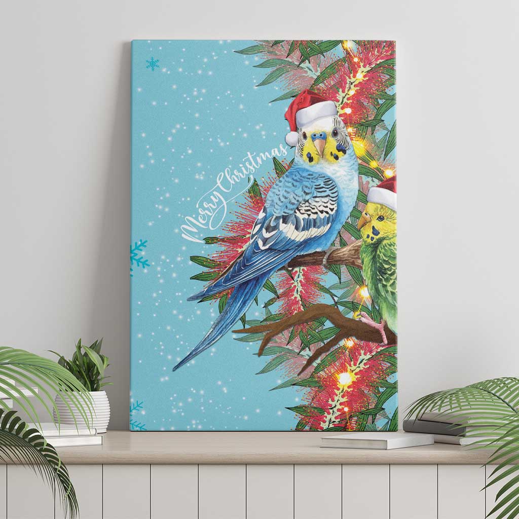 Blue Budgies on Callistemon Canvas Wall Art Merry Christmas Aussie - Aussie Hoodie