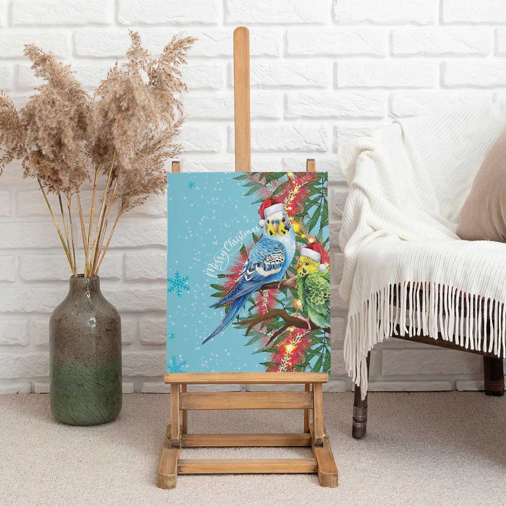 Blue Budgies on Callistemon Canvas Wall Art Merry Christmas Aussie - Aussie Hoodie