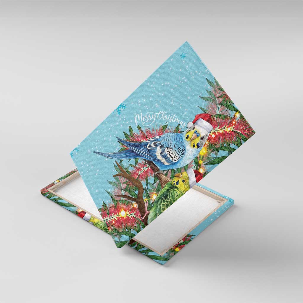Blue Budgies on Callistemon Canvas Wall Art Merry Christmas Aussie - Aussie Hoodie