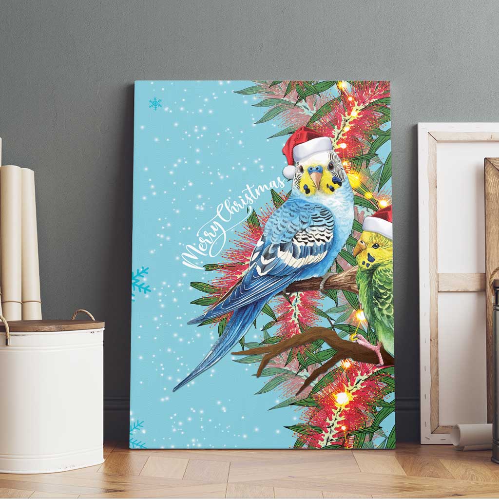 Blue Budgies on Callistemon Canvas Wall Art Merry Christmas Aussie - Aussie Hoodie