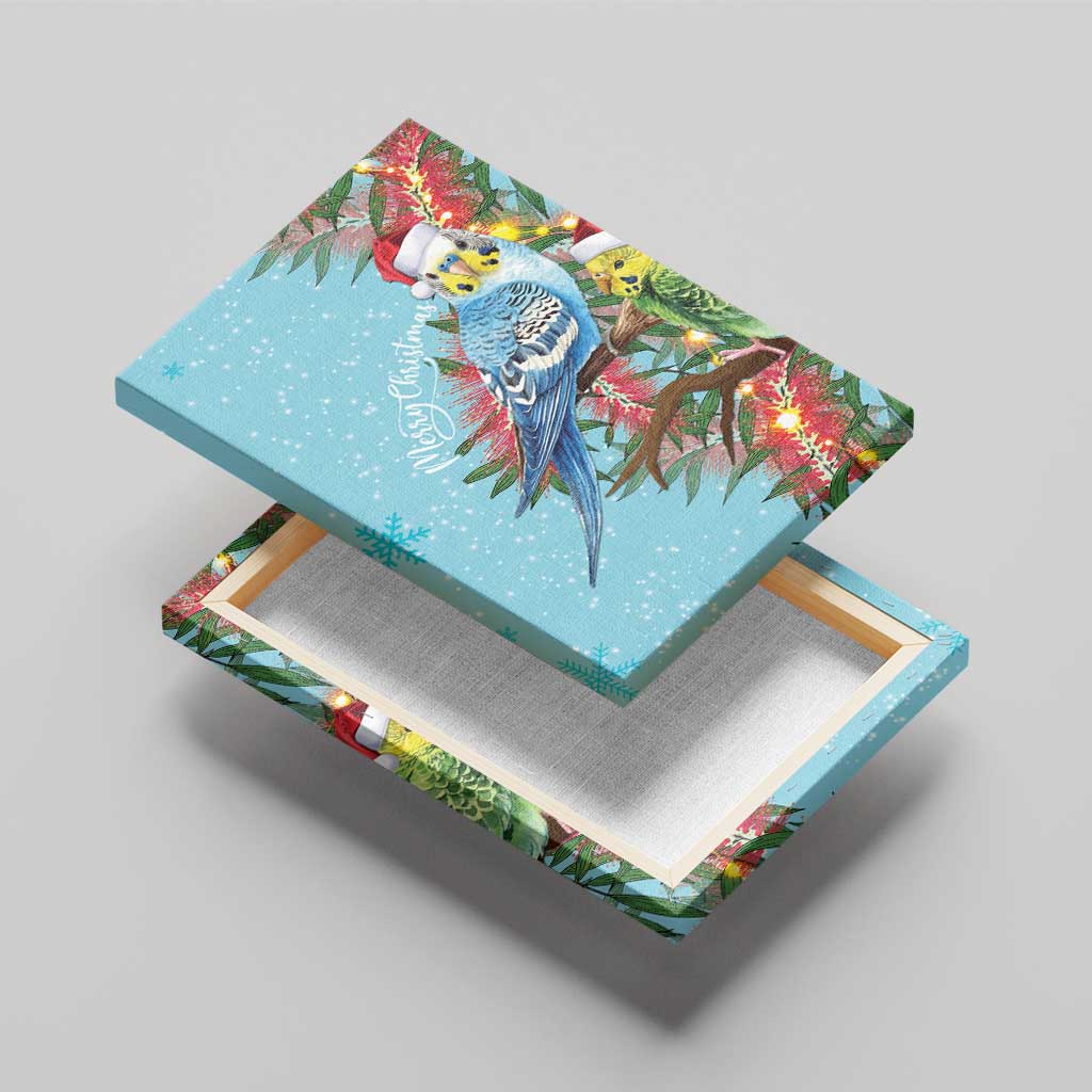 Blue Budgies on Callistemon Canvas Wall Art Merry Christmas Aussie - Aussie Hoodie