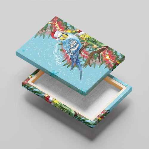Blue Budgies on Callistemon Canvas Wall Art Merry Christmas Aussie - Aussie Hoodie